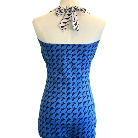 Tommy Bahama Sweetheart Bust Halter Marlin Print Blue Contrast Swimsuit Size 16 - Picture 3 of 6